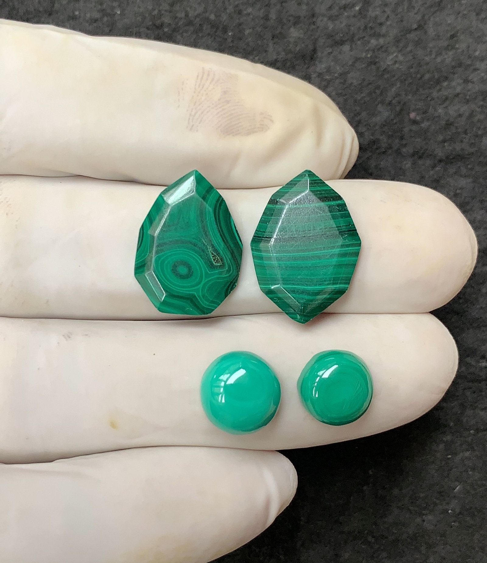 Natural Malachite Gemstone Step Cut Mix Shape Cabochon High Quality Loose Gemstones For Jewelry Making 9-19 MM Size 4 Pcs V4470