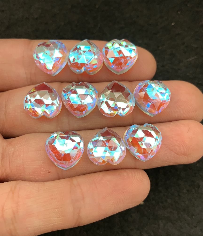 Rainbow Quartz Gemstone Mystic Rainbow Quartz Rose Cut Heart Shape Gemstone 12 MM 10 Pieces Cabochon High Quality Wholesale gems SM24032