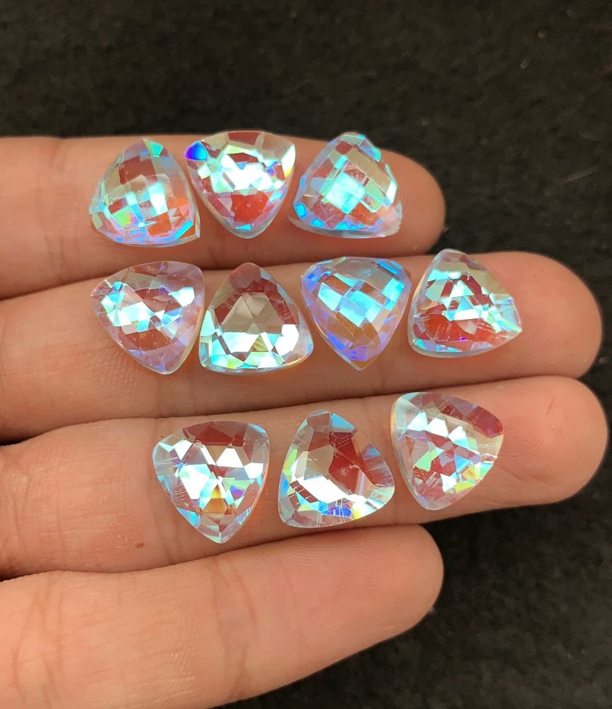 Rainbow Quartz Gemstone Mystic Rainbow Quartz Rose Cut Trillion Shape Gemstone 12 MM 10 Pieces Cabochon High Quality Wholesale gems SM24034