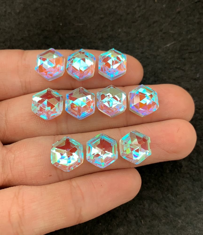 Rainbow Quartz Gemstone Mystic Rainbow Quartz Step Cut Hexagon Shape Gemstone 10 MM 10 Pieces Cabochon High Quality Wholesale gems SM24035