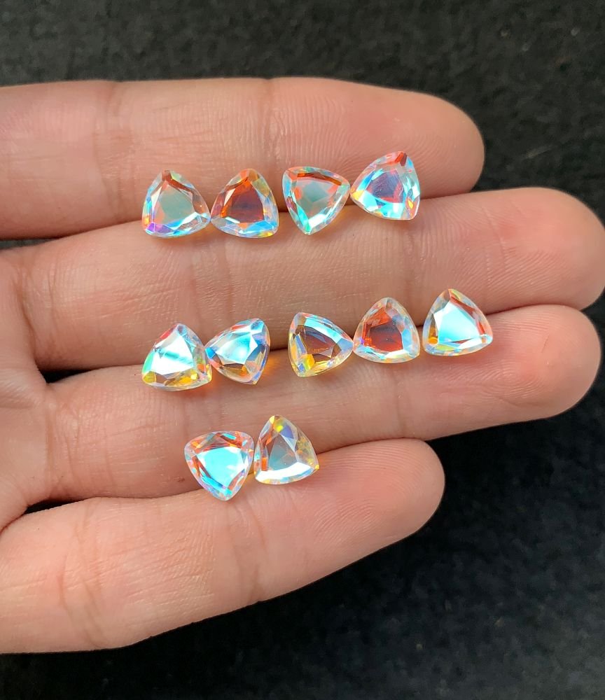 Rainbow Quartz Gemstone Mystic Rainbow Quartz Faceted Cut Trillion Shape Gemstone 8 MM 12 Pieces High Quality Wholesale gems SM24048