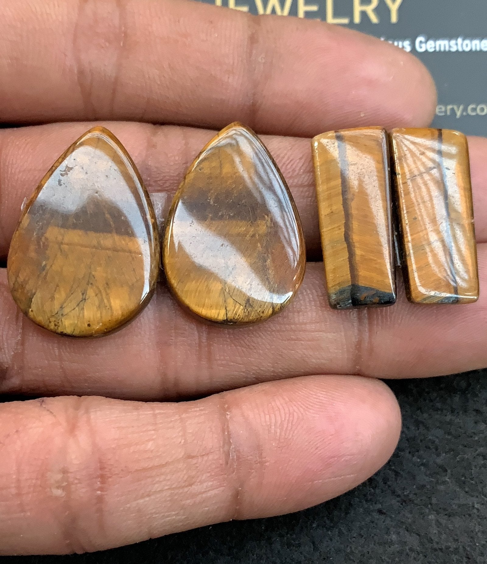 Natural Tiger Eye Gemstone Smooth Mix Shape Cabochon Shape High Quality Loose Gemstones For Jewelry Making 23-24 MM Size 2 Pair Pcs V4863