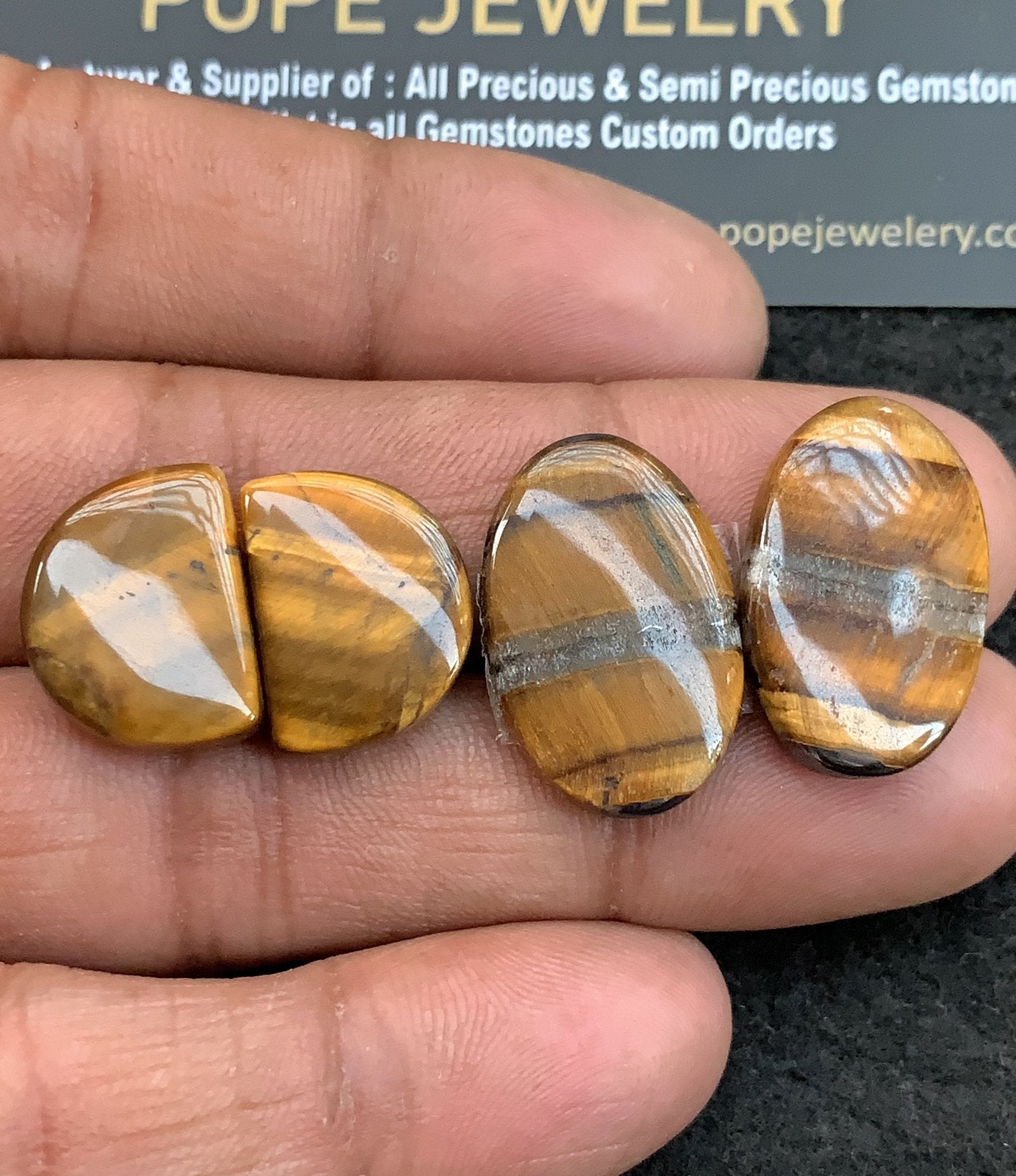Natural Tiger Eye Gemstone Smooth Mix Shape Cabochon Shape High Quality Loose Gemstones For Jewelry Making 17-23 MM Size 2 Pair Pcs V4866