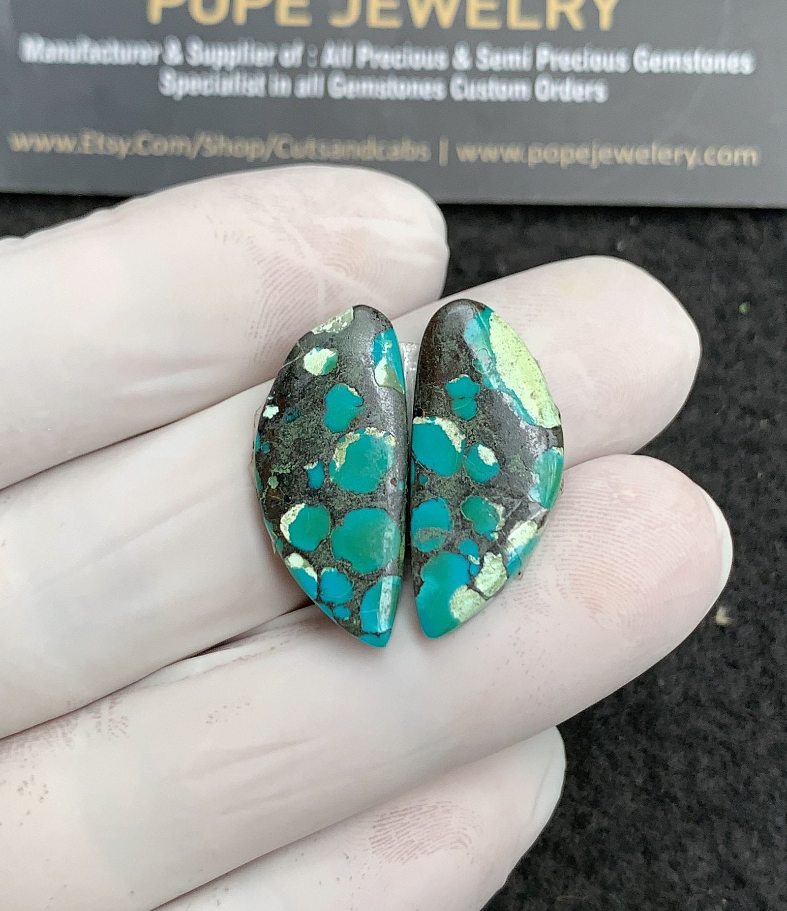 Natural Tibetan Turquoise Gemstone Smooth Fancy Shape Cabochon High Quality Loose Gemstones For Jewelry Making 27x12 MM Size 1 Pair V2853