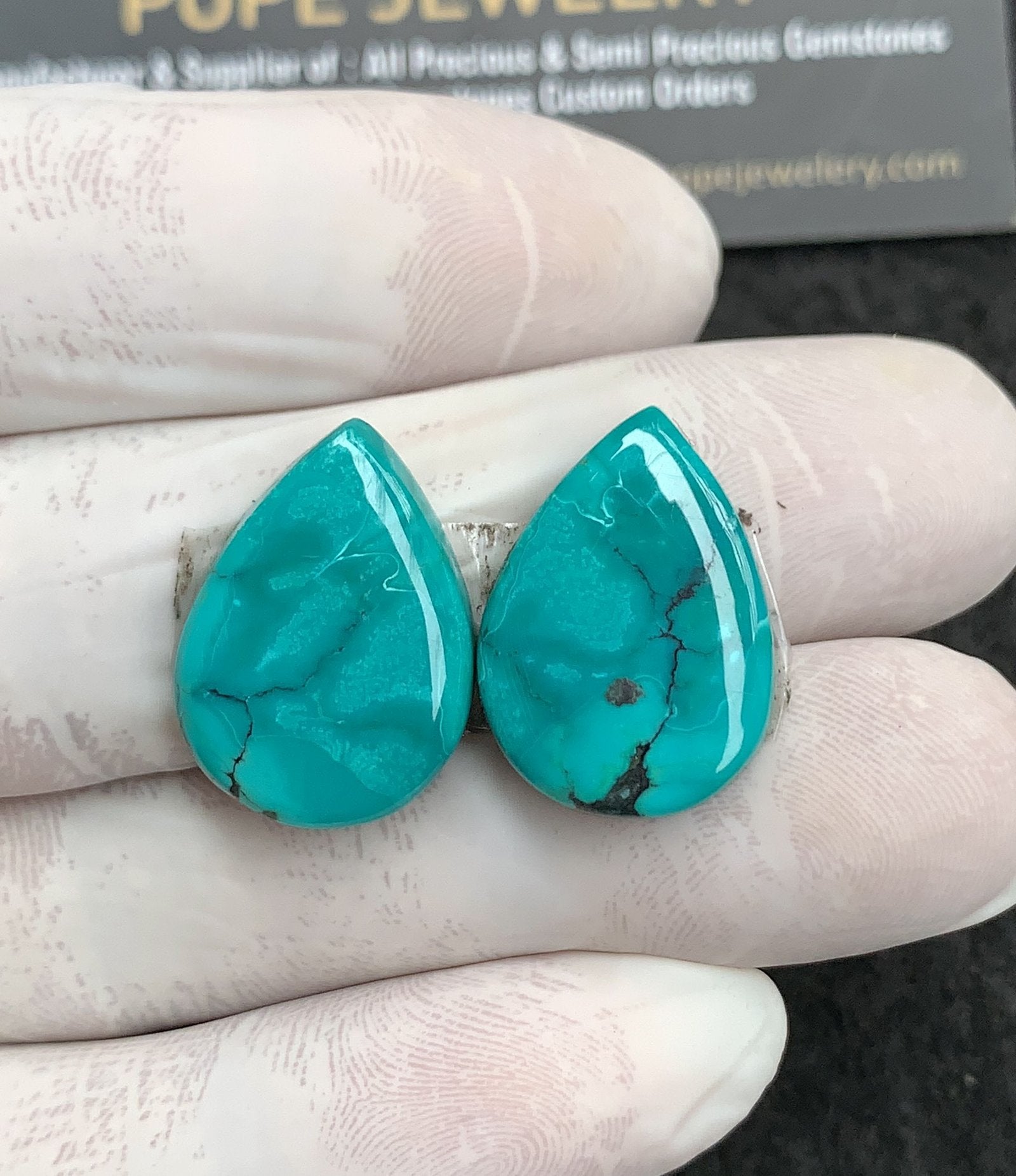 Natural Tibetan Turquoise Gemstone Smooth Pear Shape Cabochon High Quality Loose Gemstones For Jewelry Making 22x16 MM Size 1 Pair V2855