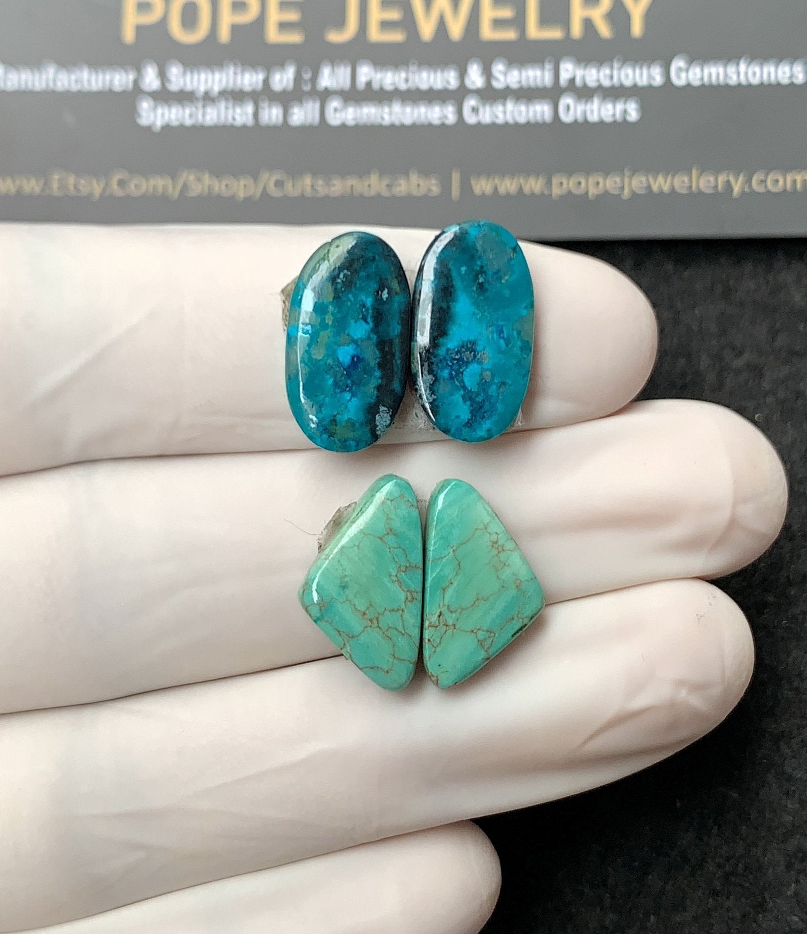 Natural Tibetan Turquoise Gemstone Smooth Mix Shape Cabochon High Quality Loose Gemstones For Jewelry Making 16-17 MM Size 2 Pair V2858