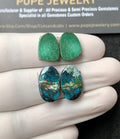 Natural Tibetan Turquoise Gemstone Smooth Mix Shape Cabochon High Quality Loose Gemstones For Jewelry Making 14-17 MM Size 2 Pair V2859