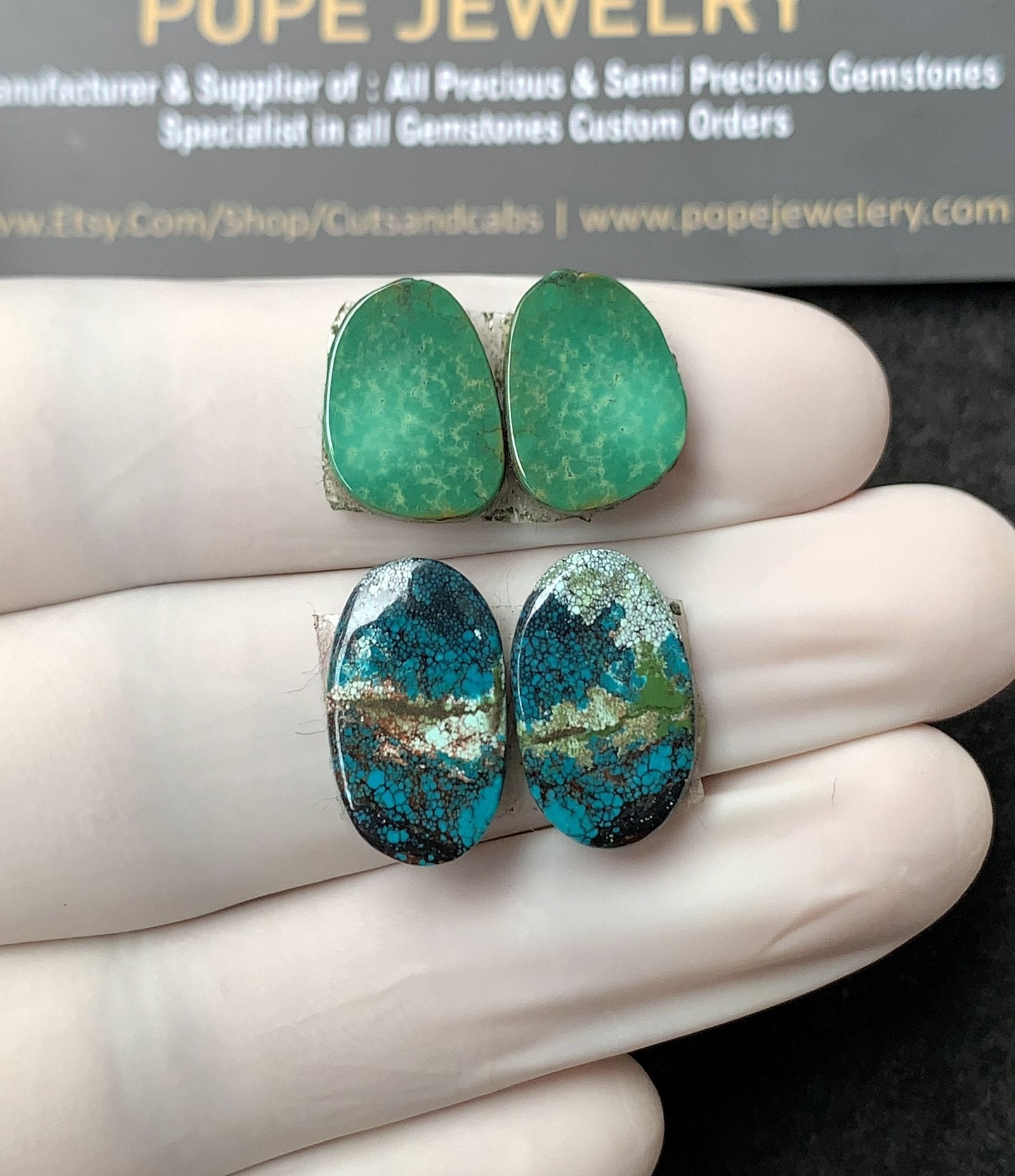 Natural Tibetan Turquoise Gemstone Smooth Mix Shape Cabochon High Quality Loose Gemstones For Jewelry Making 14-17 MM Size 2 Pair V2859