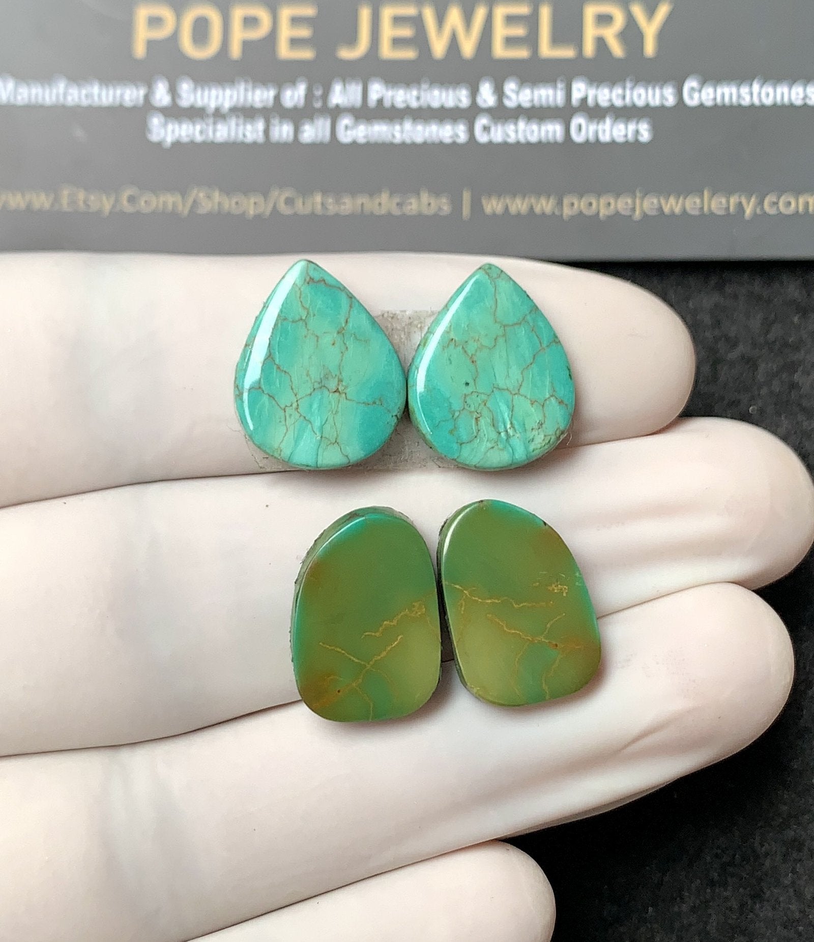 Natural Tibetan Turquoise Gemstone Smooth Mix Shape Cabochon High Quality Loose Gemstones For Jewelry Making 15-16 MM Size 2 Pair V2863