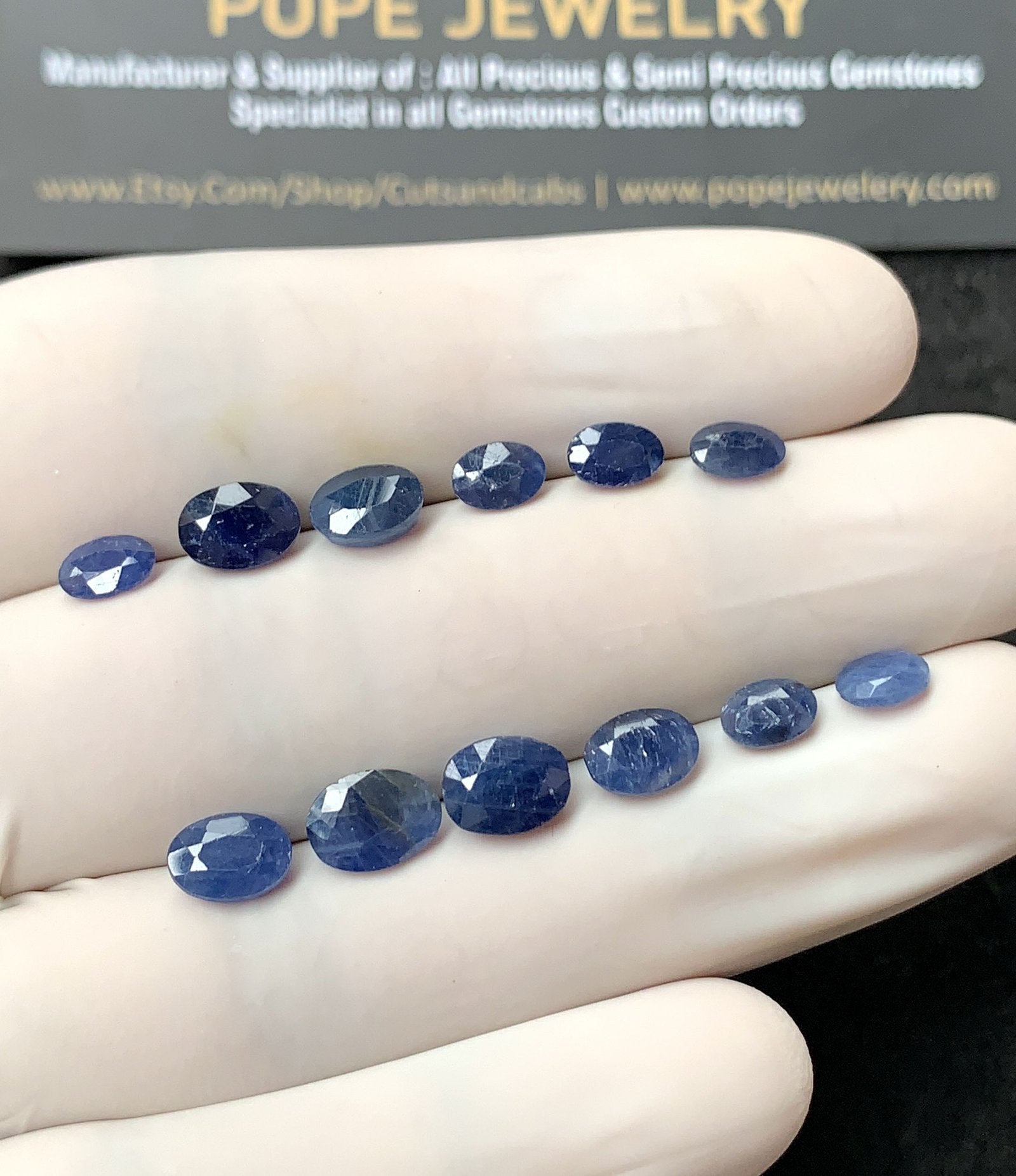 Natural Blue Sapphire Gemstone Faceted Oval Shape High Quality Loose Gemstones For Jewelry Making 6-8 MM Size 12 Pc V2871