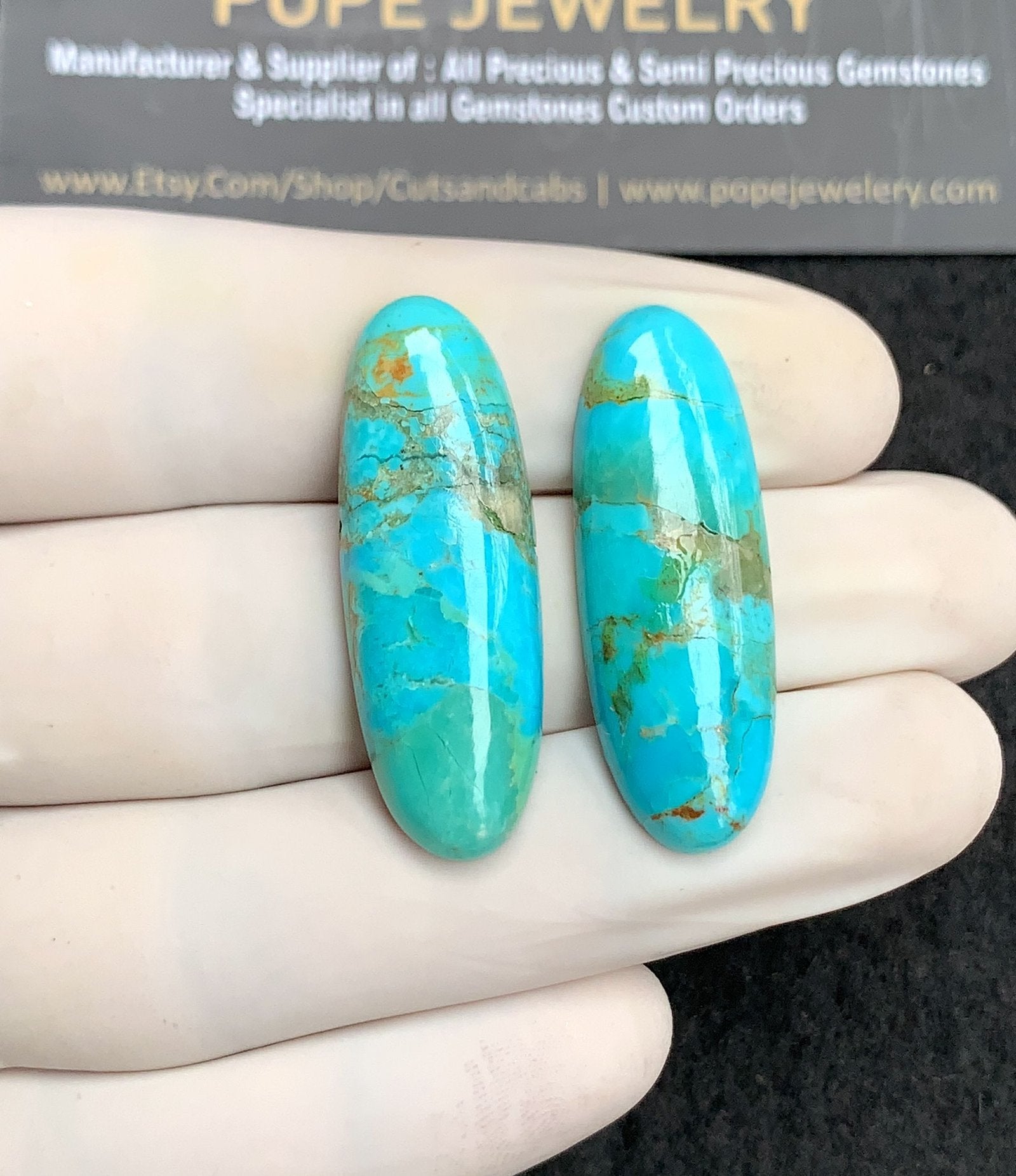 Natural American Turquoise Gemstone Smooth Oval Shape Cabochon High Quality Loose Gemstones For Jewelry Making 35x12 MM Size 1 Pair V2881