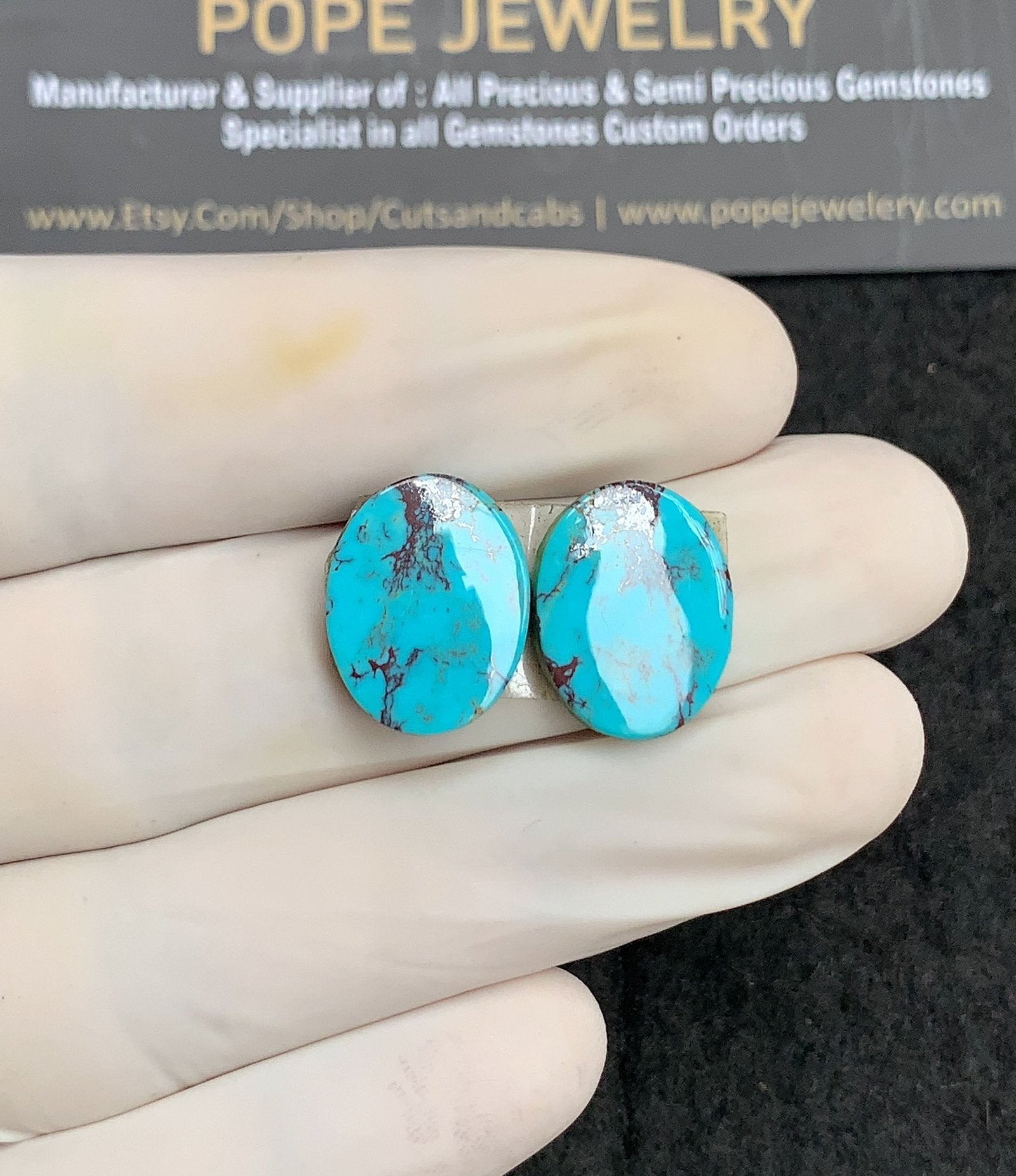 Natural American Turquoise Gemstone Smooth Oval Shape Cabochon High Quality Loose Gemstones For Jewelry Making 16x12 MM Size 1 Pair V2882