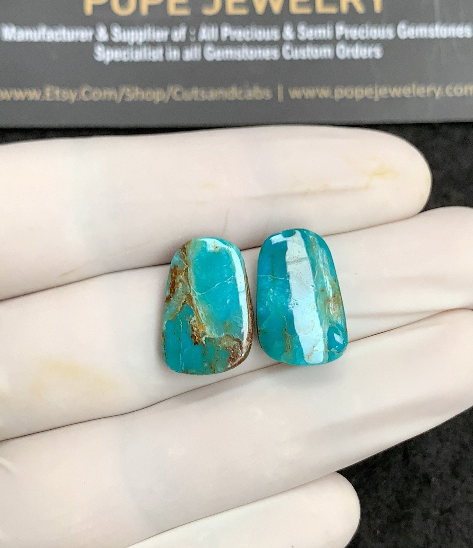 Natural American Turquoise Gemstone Smooth Fancy Shape Cabochon High Quality Loose Gemstones For Jewelry Making 17x12 MM Size 1 Pair V2899