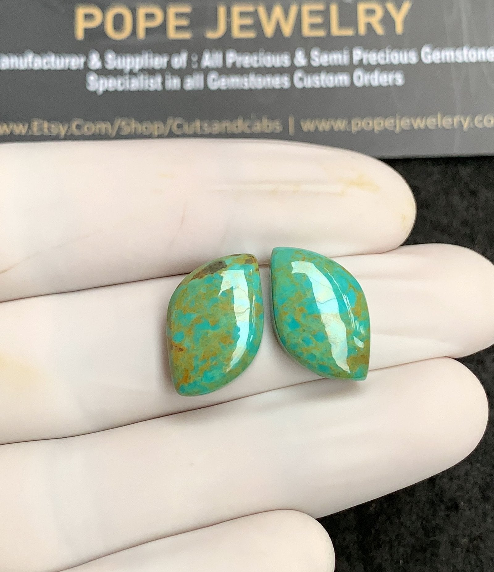 Natural American Turquoise Gemstone Smooth Fancy Shape Cabochon High Quality Loose Gemstones For Jewelry Making 18x11 MM Size 1 Pair V2907