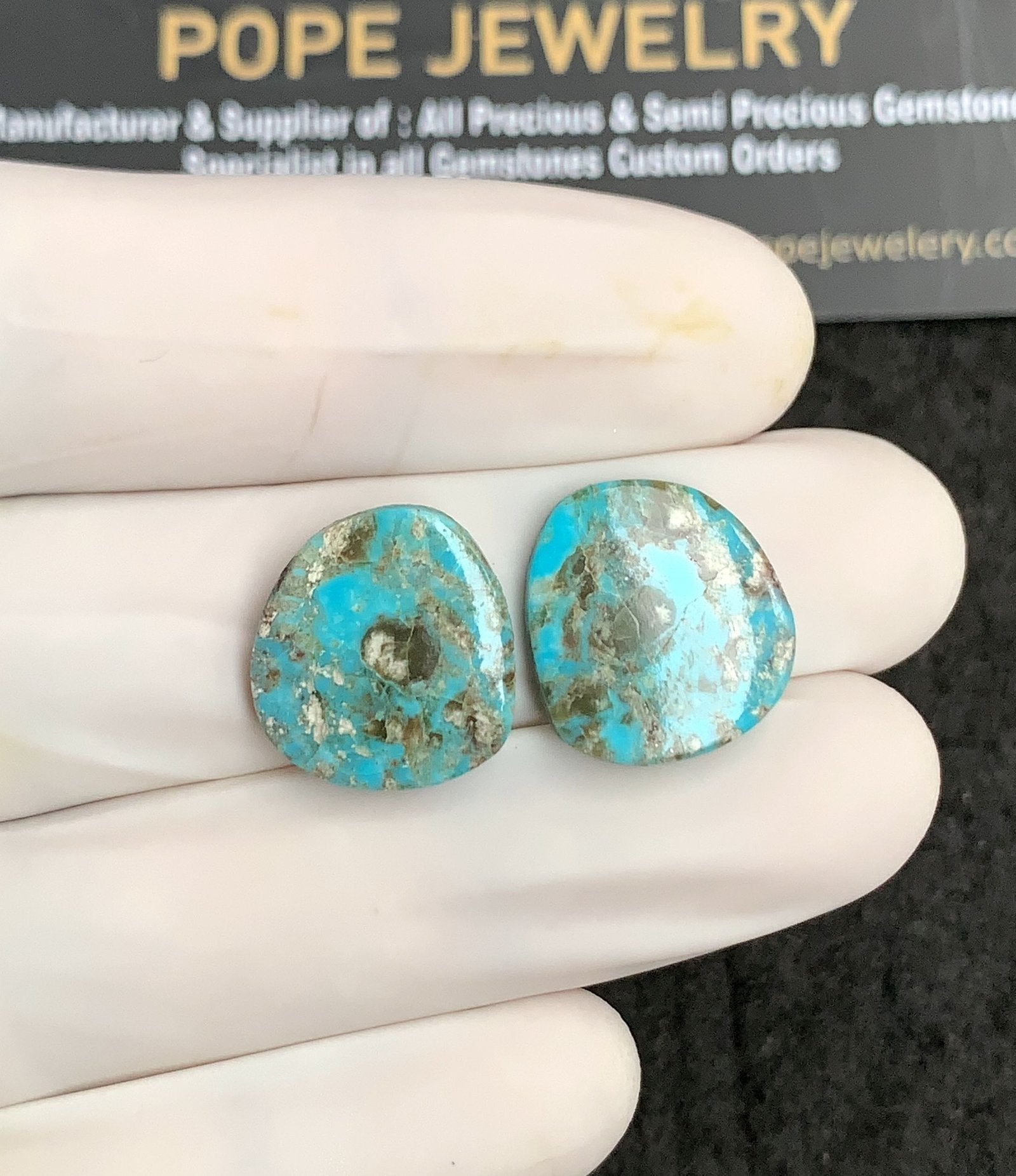 Natural American Turquoise Gemstone Smooth Fancy Shape Cabochon High Quality Loose Gemstones For Jewelry Making 15x14 MM Size 1 Pair V2909