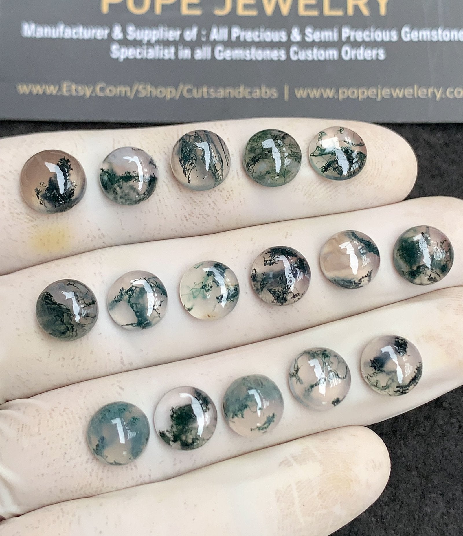 Natural Moss Agate Gemstone Smooth Round Shape Cabochon High Quality Loose Gemstones For Jewelry Making 8-9 MM Size 16 Pc V2945