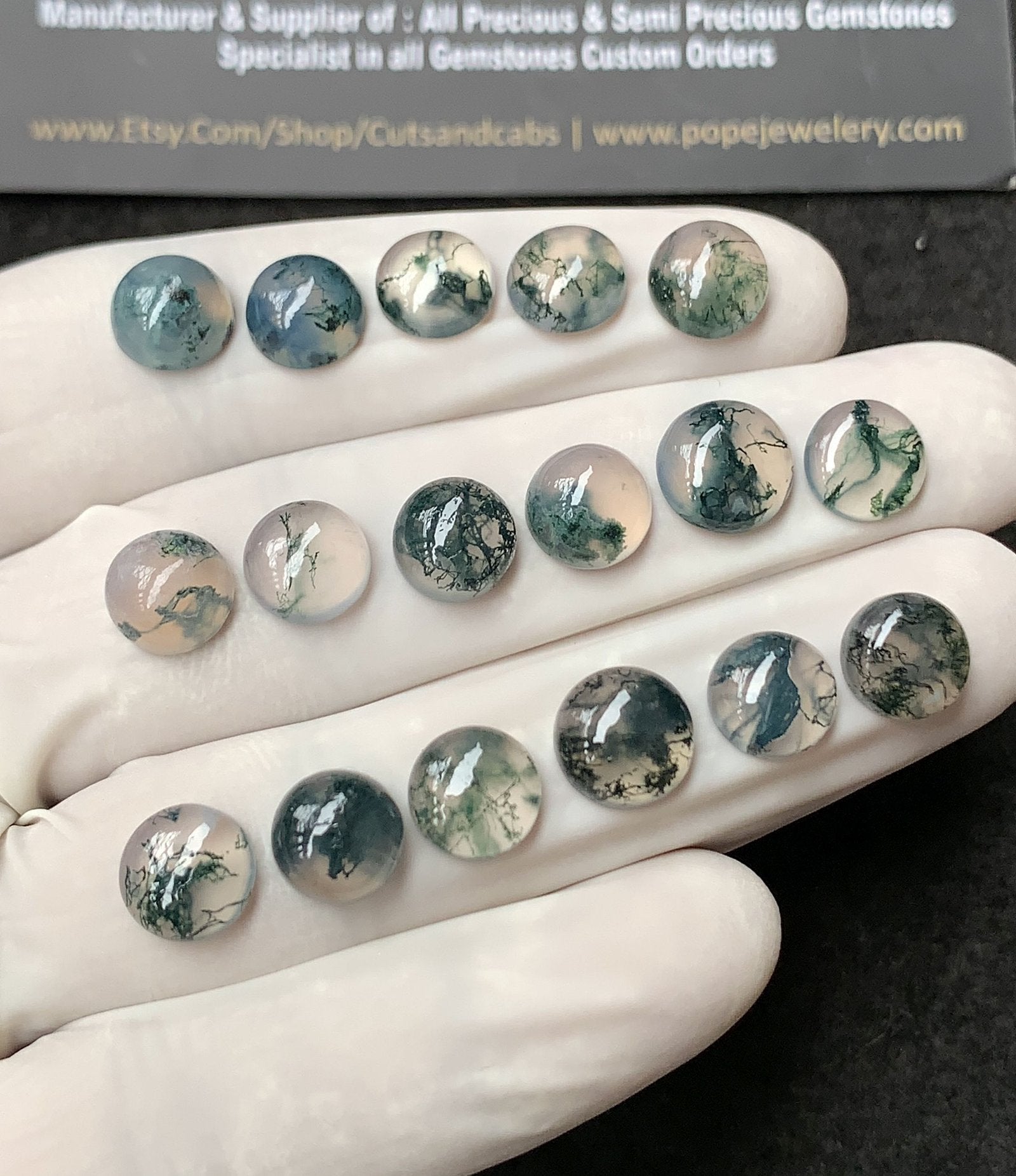Natural Moss Agate Gemstone Smooth Round Shape Cabochon High Quality Loose Gemstones For Jewelry Making 8-9 MM Size 17 Pc V2947
