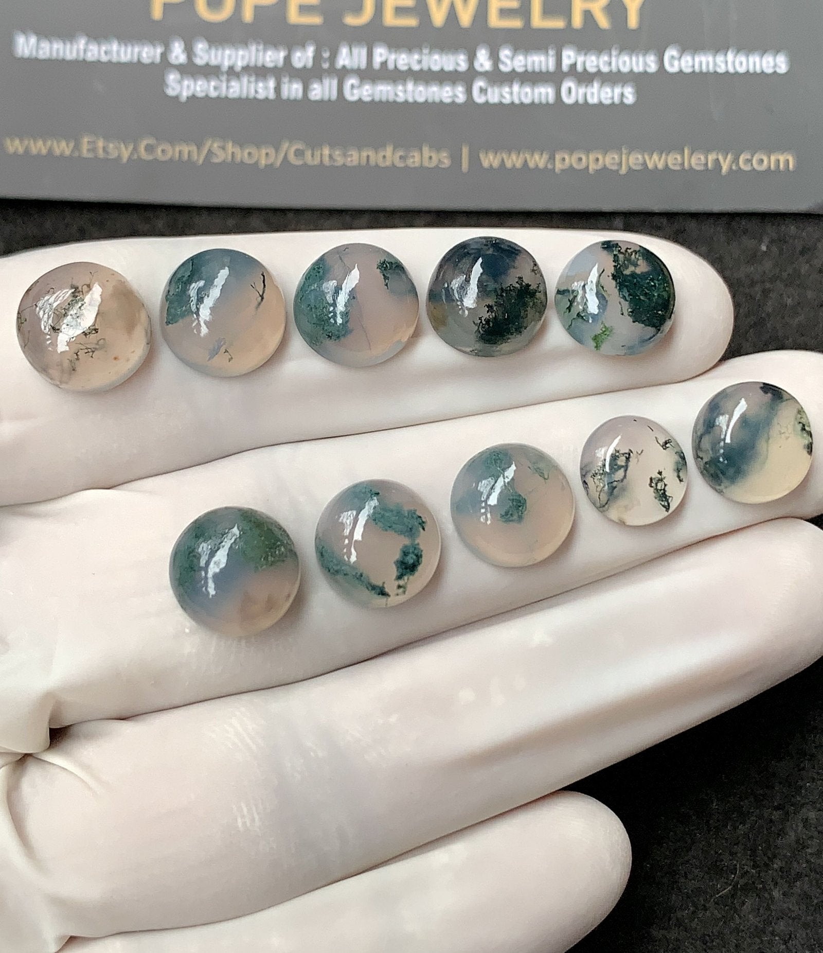 Natural Moss Agate Gemstone Smooth Round Shape Cabochon High Quality Loose Gemstones For Jewelry Making 10 MM Size 10 Pc V2949