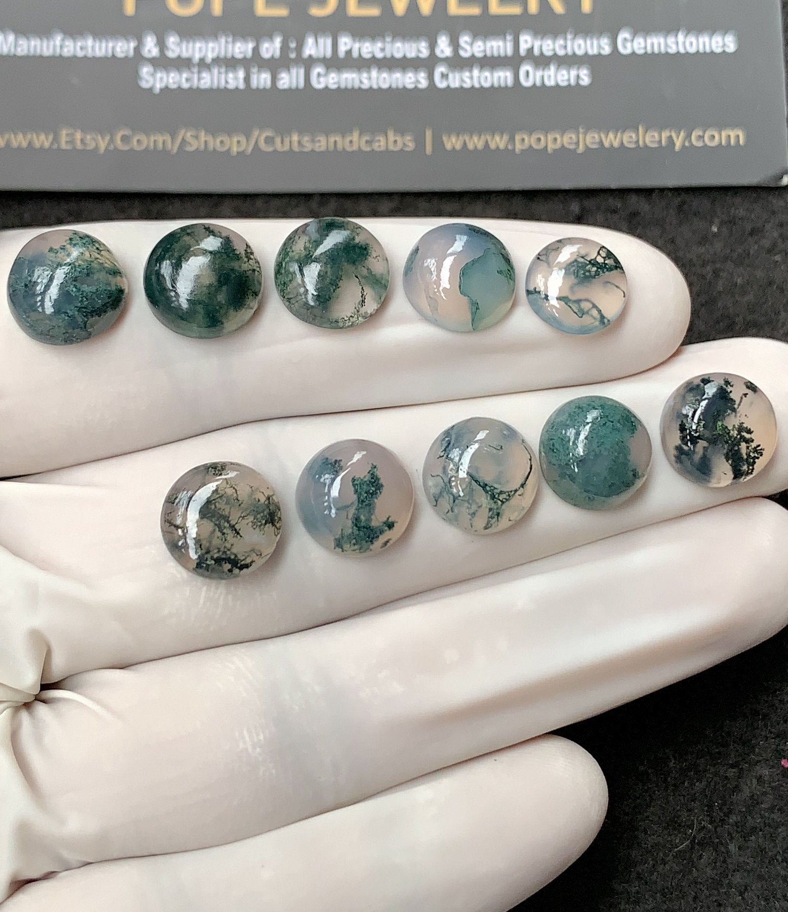 Natural Moss Agate Gemstone Smooth Round Shape Cabochon High Quality Loose Gemstones For Jewelry Making 9-10 MM Size 10 Pc V2950