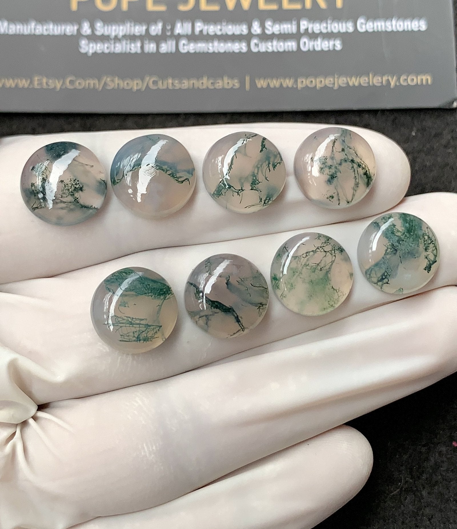 Natural Moss Agate Gemstone Smooth Round Shape Cabochon High Quality Loose Gemstones For Jewelry Making 12 MM Size 8 Pc V2951