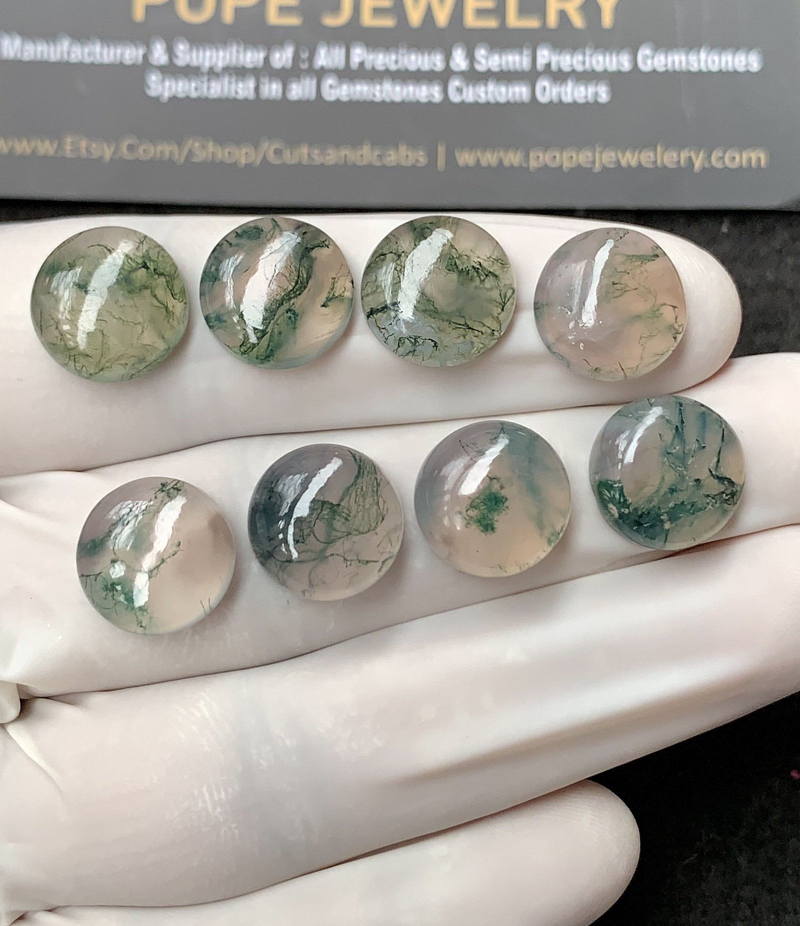Natural Moss Agate Gemstone Smooth Round Shape Cabochon High Quality Loose Gemstones For Jewelry Making 12 MM Size 8 Pc V2952