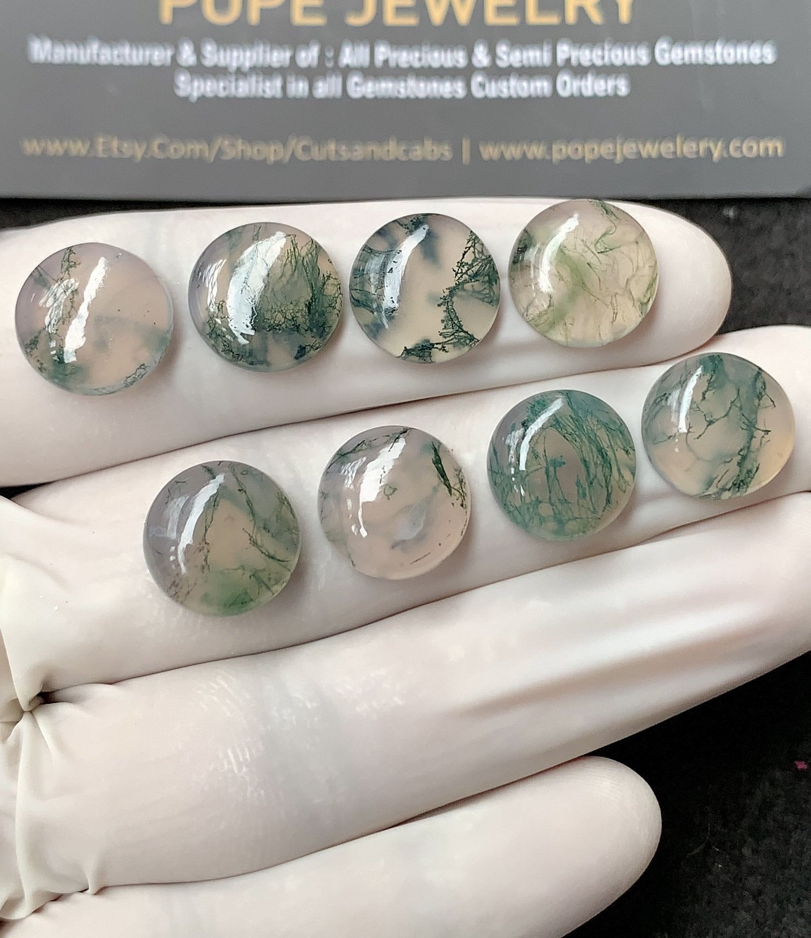 Natural Moss Agate Gemstone Smooth Round Shape Cabochon High Quality Loose Gemstones For Jewelry Making 12 MM Size 8 Pc V2953