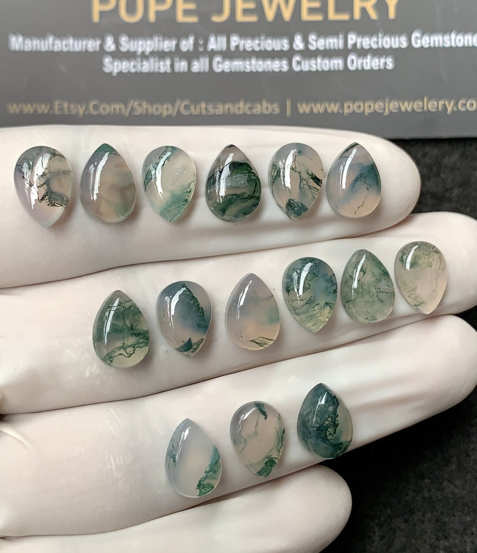 Natural Moss Agate Gemstone Smooth Pear Shape Cabochon High Quality Loose Gemstones For Jewelry Making 10x7 MM Size 15 Pc V2955