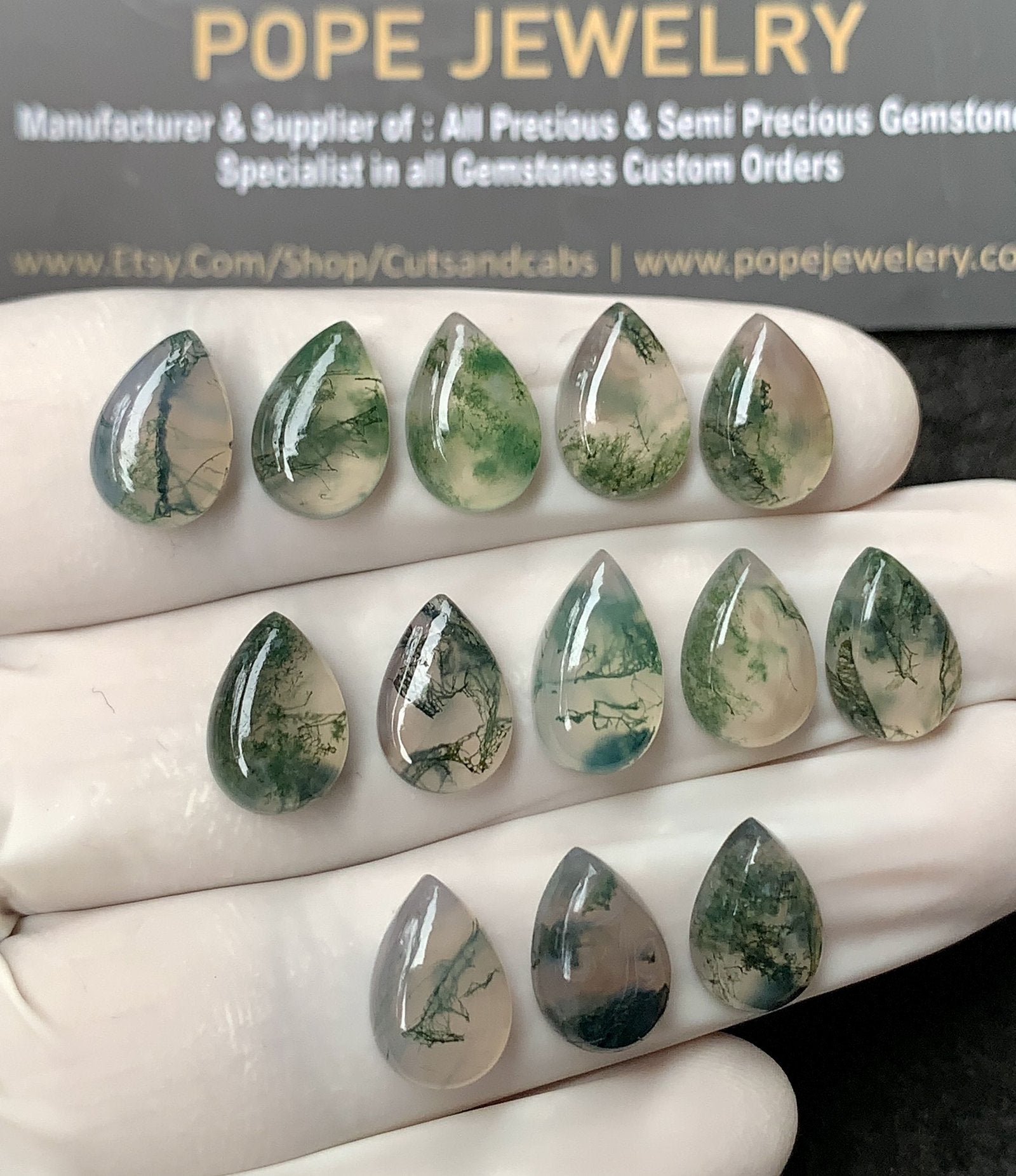 Natural Moss Agate Gemstone Smooth Pear Shape Cabochon High Quality Loose Gemstones For Jewelry Making 12-13 MM Size 13 Pc V2956