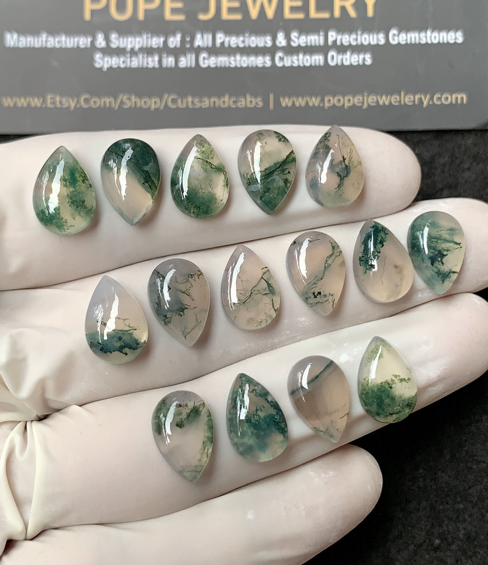 Natural Moss Agate Gemstone Smooth Pear Shape Cabochon High Quality Loose Gemstones For Jewelry Making 12x8 MM Size 15 Pc V2957