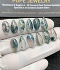 Natural Moss Agate Gemstone Smooth Pear Shape Cabochon High Quality Loose Gemstones For Jewelry Making 14-15 MM Size 12 Pcs SM24881