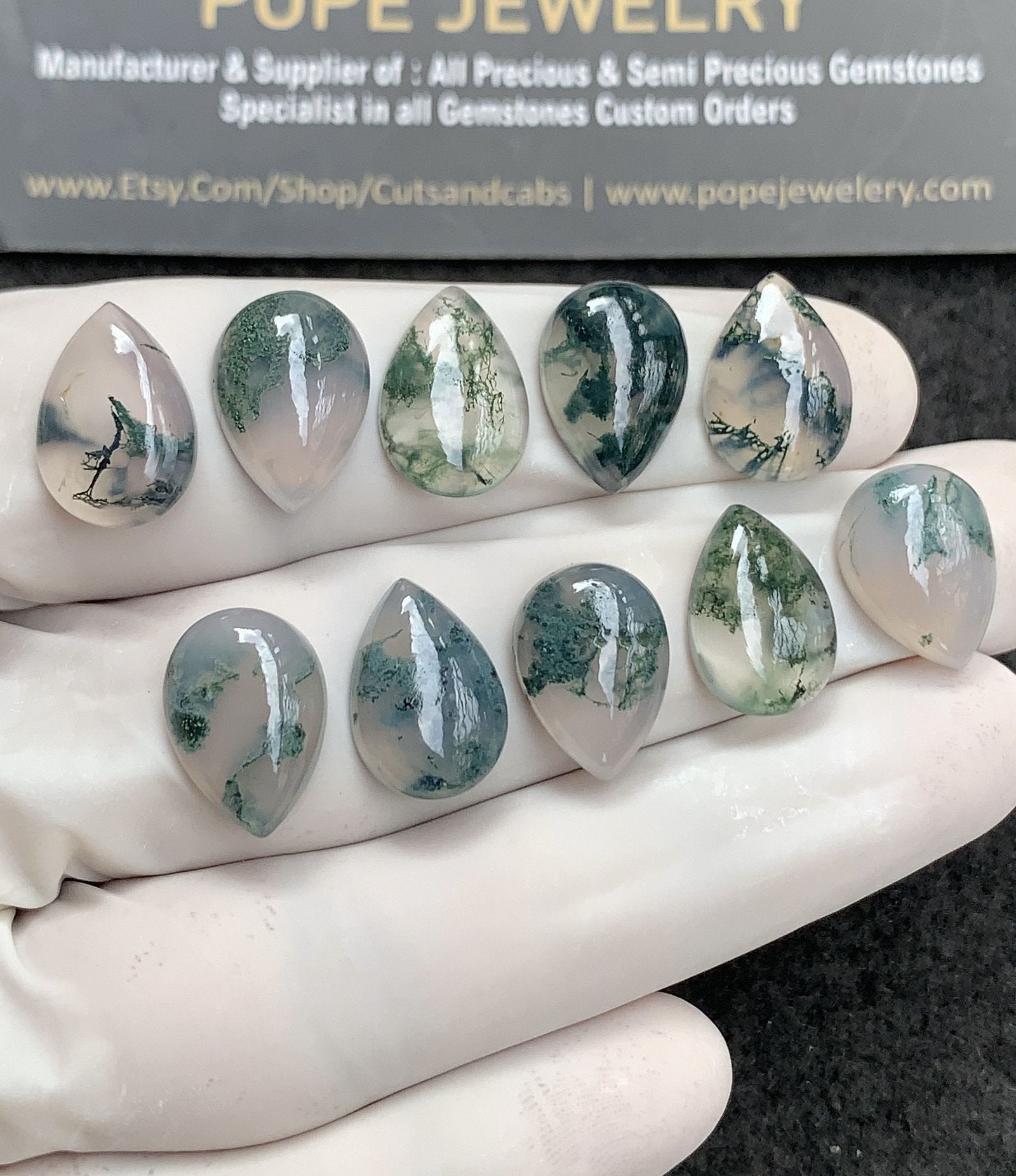 Natural Moss Agate Gemstone Smooth Pear Shape Cabochon High Quality Loose Gemstones For Jewelry Making 14x10 MM Size 10 Pcs SM24843