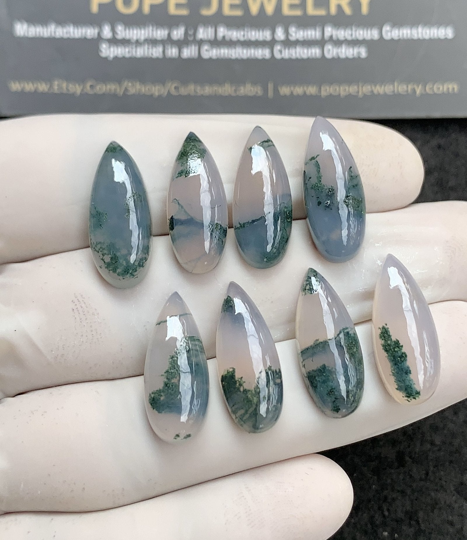 Natural Moss Agate Gemstone Smooth Pear Shape Cabochon High Quality Loose Gemstones For Jewelry Making 20x8 MM Size 8 Pcs SM24844