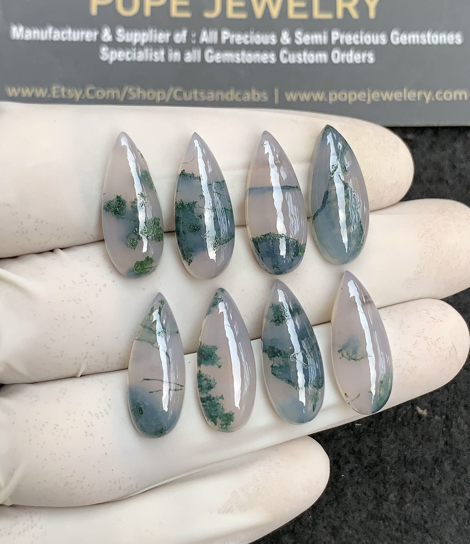 Natural Moss Agate Gemstone Smooth Pear Shape Cabochon High Quality Loose Gemstones For Jewelry Making 20x8 MM Size 8 Pcs SM24846