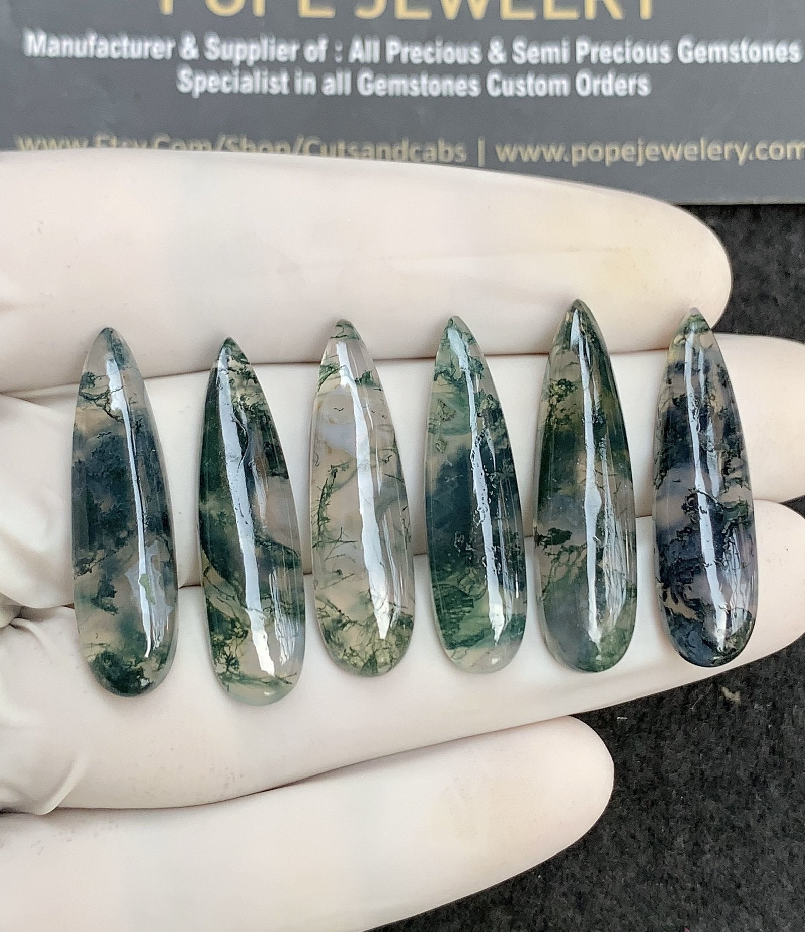 Natural Moss Agate Gemstone Smooth Pear Shape Cabochon High Quality Loose Gemstones For Jewelry Making 30x8 MM Size 6 Pcs SM24848