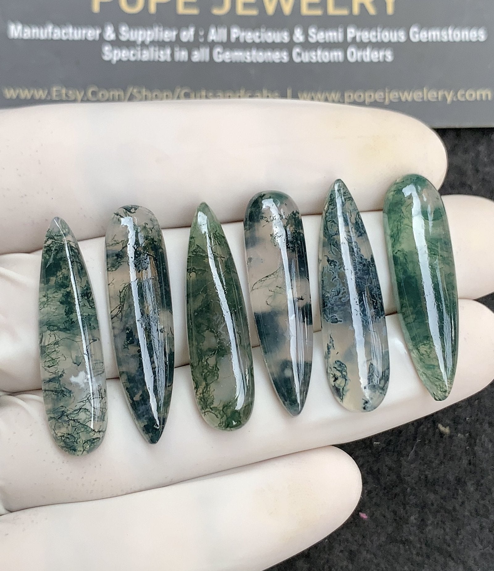 Natural Moss Agate Gemstone Smooth Pear Shape Cabochon High Quality Loose Gemstones For Jewelry Making 30x8 MM Size 6 Pcs SM24849