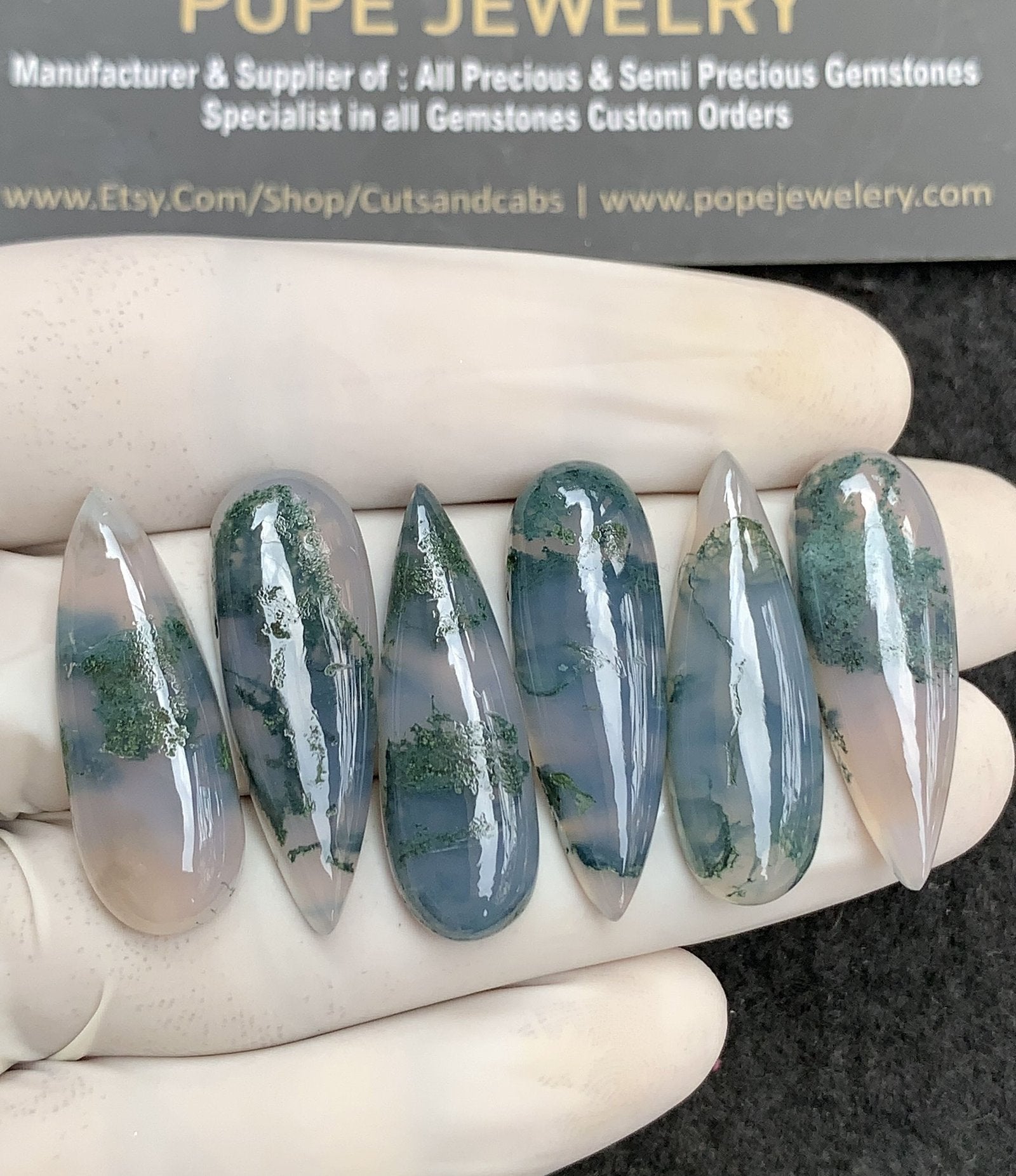 Natural Moss Agate Gemstone Smooth Pear Shape Cabochon High Quality Loose Gemstones For Jewelry Making 30x10 MM Size 6 Pcs SM24851