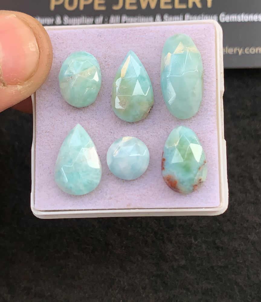 Natural Larimar Gemstone Rose Cut Mix Shape Cabochon High Quality Loose Gemstones For Jewelry Making 9-13 MM Size 6 Pcs V5125