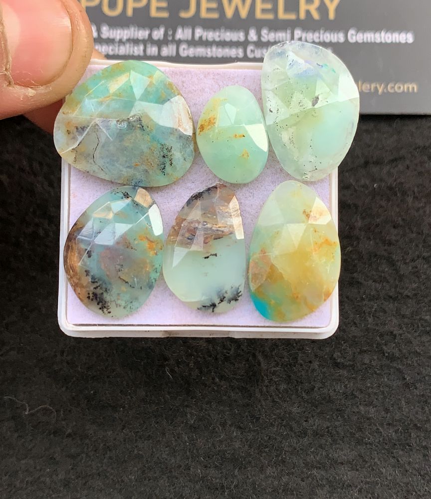 Natural Peruvian Opal Gemstone Rose Cut Fancy Shape Cabochon High Quality Loose Gemstones For Jewelry Making 14-21 MM Size 6 Pcs V5128