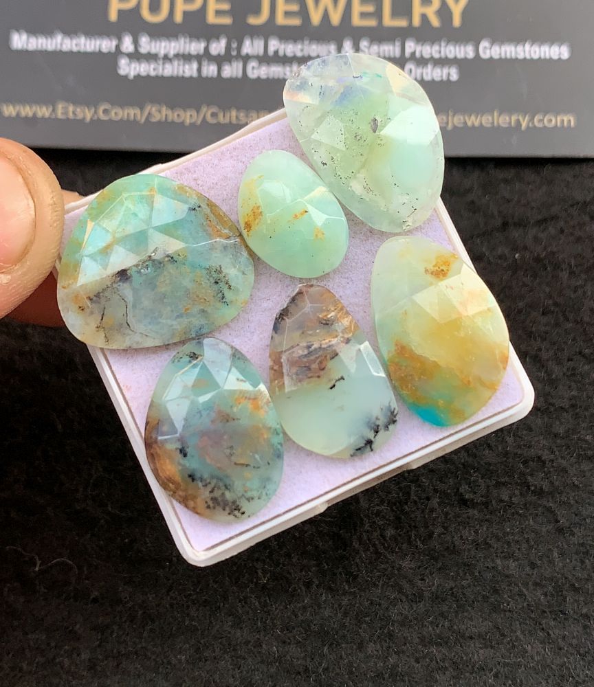 Natural Peruvian Opal Gemstone Rose Cut Fancy Shape Cabochon High Quality Loose Gemstones For Jewelry Making 14-21 MM Size 6 Pcs V5128