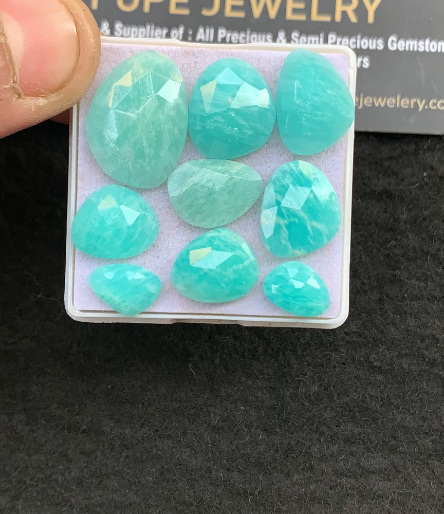 Natural Amazonite Gemstone Rose Cut Fancy Shape Cabochon High Quality Loose Gemstones For Jewelry Making 10-20 MM Size 9 Pcs V5129