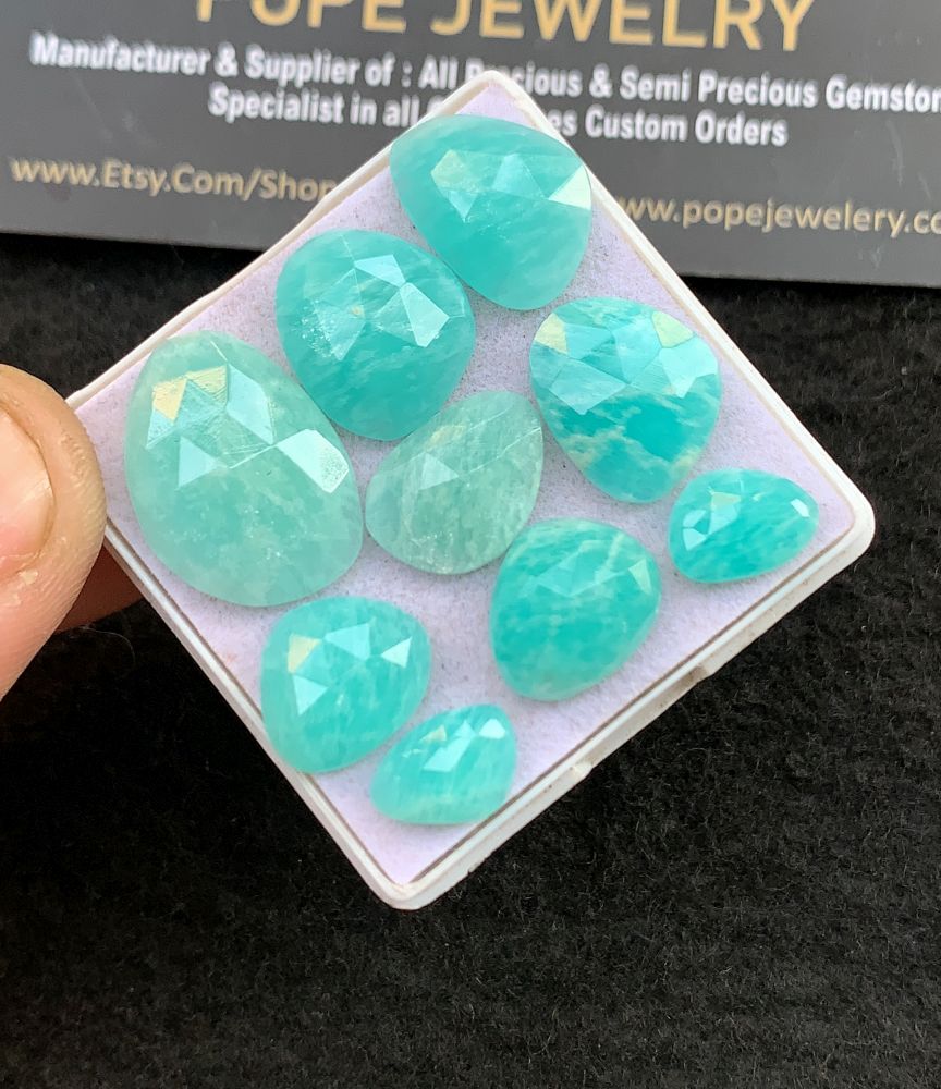 Natural Amazonite Gemstone Rose Cut Fancy Shape Cabochon High Quality Loose Gemstones For Jewelry Making 10-20 MM Size 9 Pcs V5129