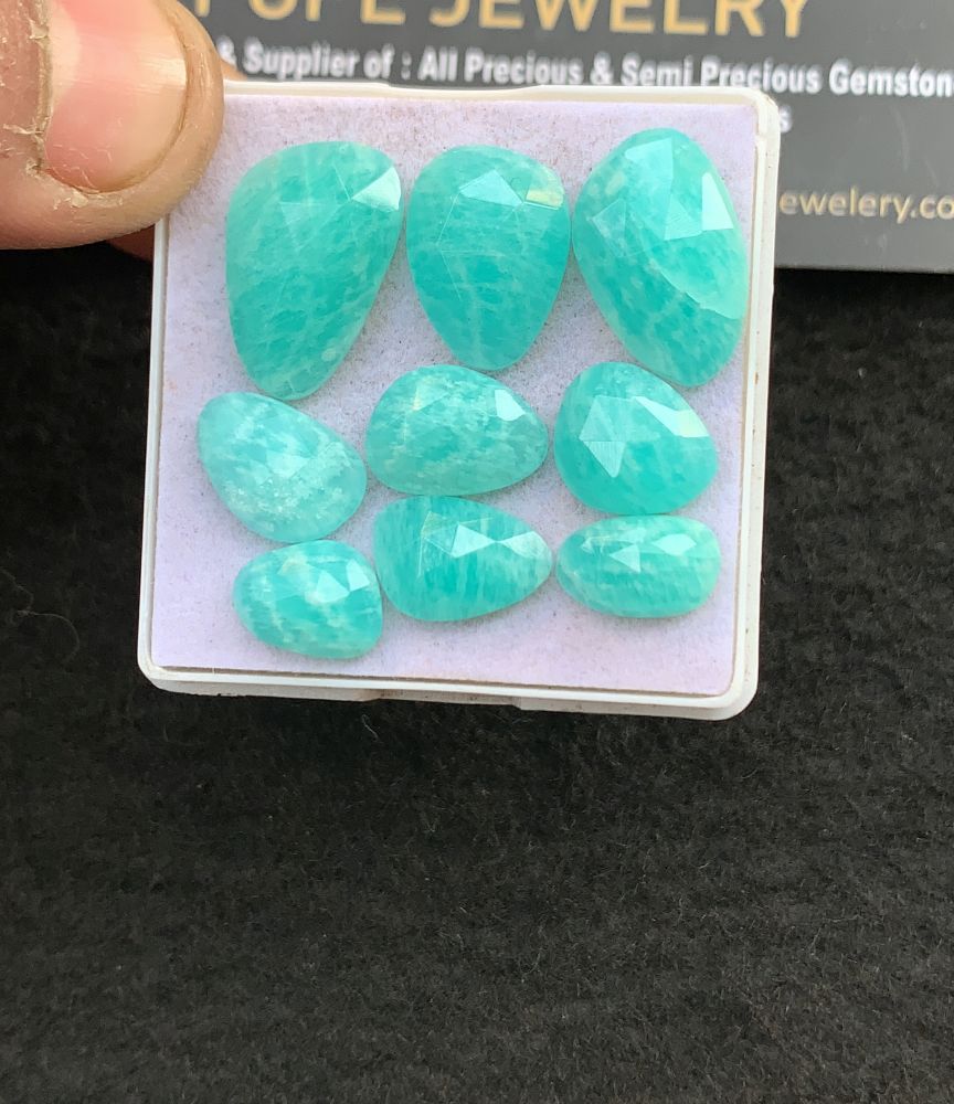 Natural Amazonite Gemstone Rose Cut Fancy Shape Cabochon High Quality Loose Gemstones For Jewelry Making 10-17 MM Size 9 Pcs V5130
