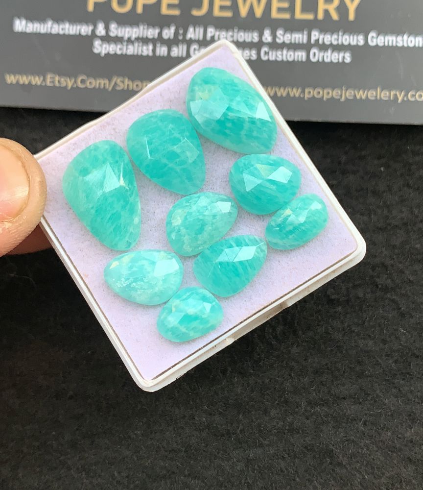 Natural Amazonite Gemstone Rose Cut Fancy Shape Cabochon High Quality Loose Gemstones For Jewelry Making 10-17 MM Size 9 Pcs V5130
