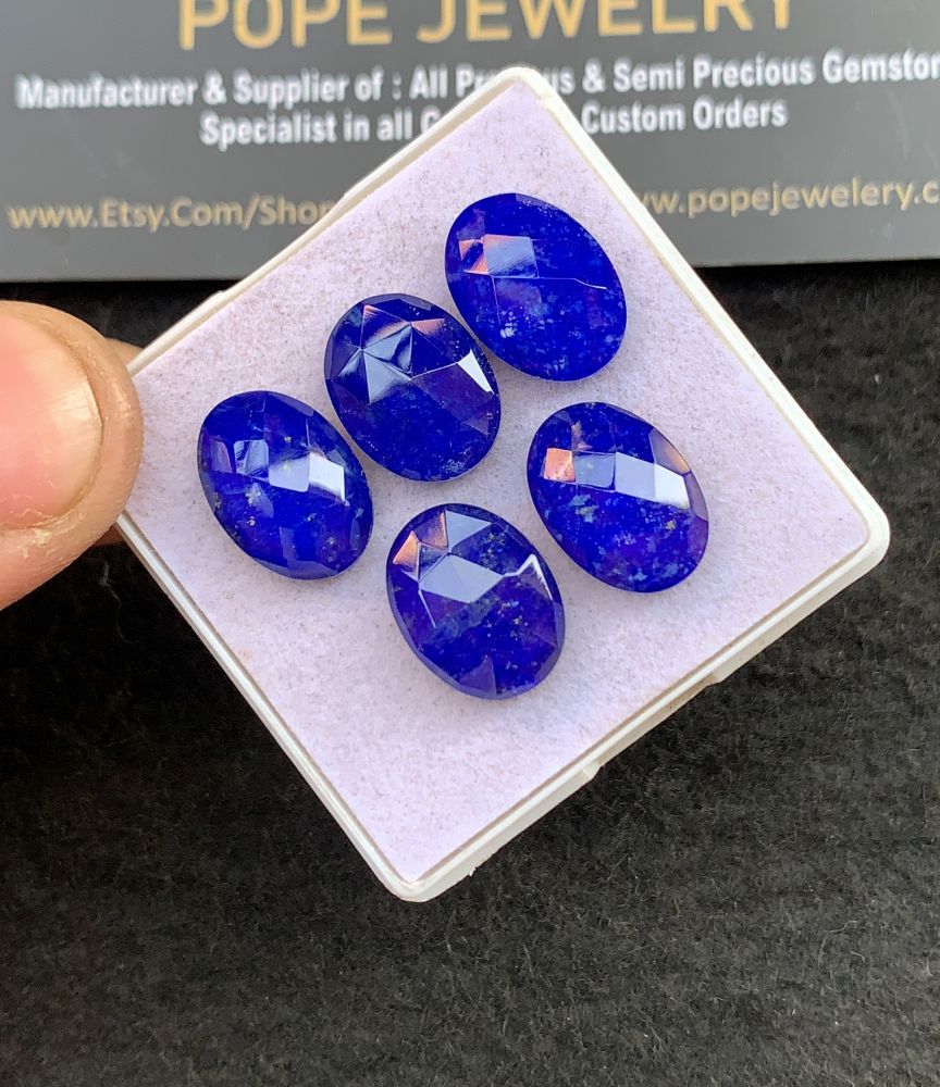Natural Lapis Lazuli Doublet Gemstone Rose Cut Oval Shape Cabochon High Quality Loose Gemstones For Jewelry Making 13-14 MM Size 5 Pcs V5132