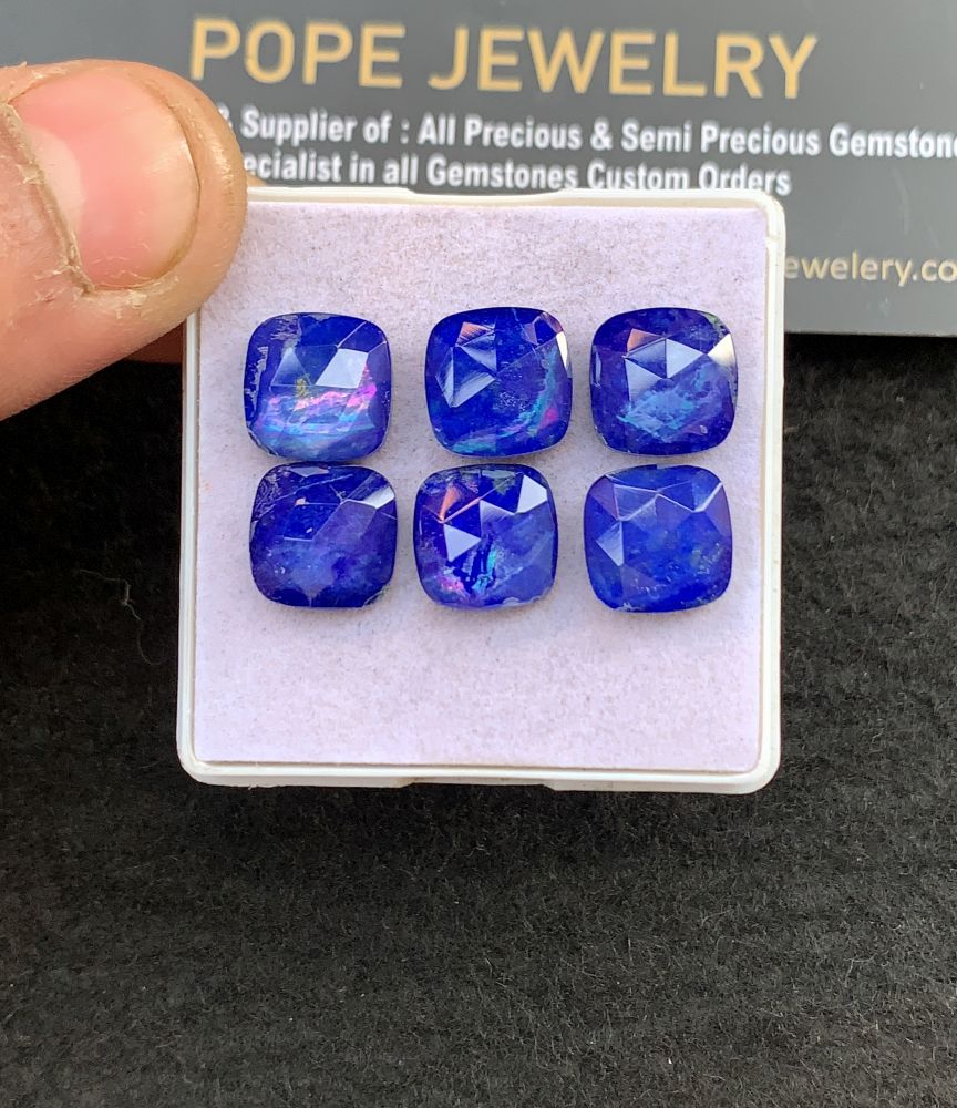 Natural Lapis Lazuli Doublet Gemstone Rose Cut Cushion Shape Cabochon High Quality Loose Gemstones For Jewelry Making 10 MM Size 6 Pcs V5133