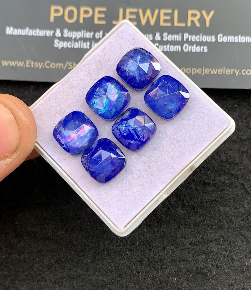 Natural Lapis Lazuli Doublet Gemstone Rose Cut Cushion Shape Cabochon High Quality Loose Gemstones For Jewelry Making 10 MM Size 6 Pcs V5133