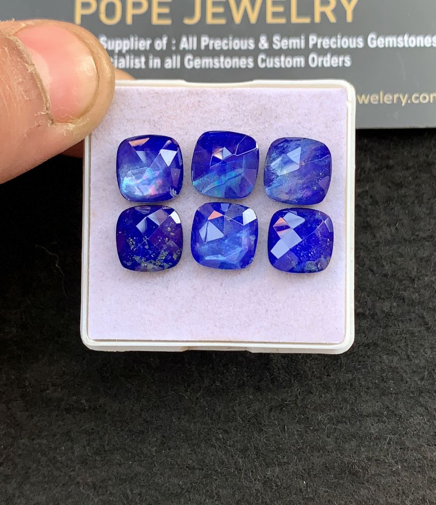 Natural Lapis Lazuli Doublet Gemstone Rose Cut Cushion Shape Cabochon High Quality Loose Gemstones For Jewelry Making 10 MM Size 6 Pcs V5134