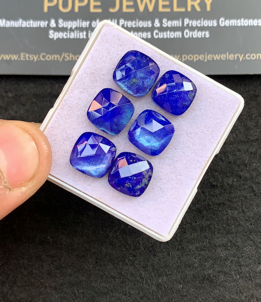 Natural Lapis Lazuli Doublet Gemstone Rose Cut Cushion Shape Cabochon High Quality Loose Gemstones For Jewelry Making 10 MM Size 6 Pcs V5134