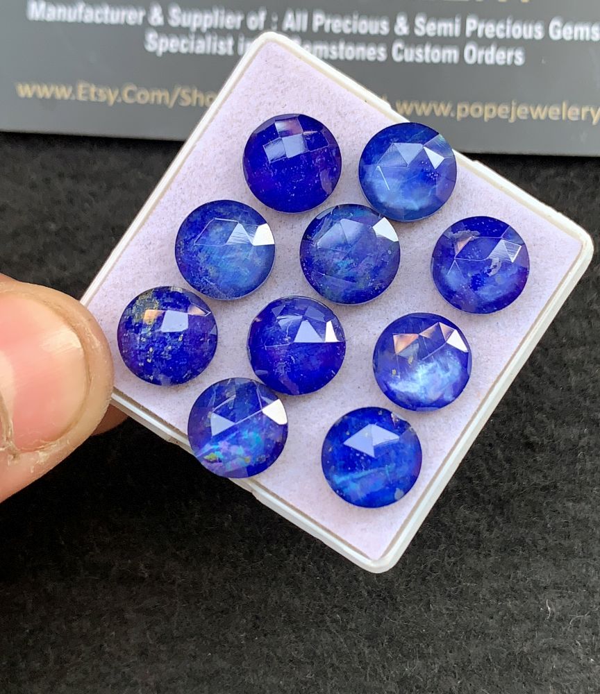 Natural Lapis Lazuli Doublet Gemstone Rose Cut Round Shape Cabochon High Quality Loose Gemstones For Jewelry Making 10 MM Size 10 Pcs V5135