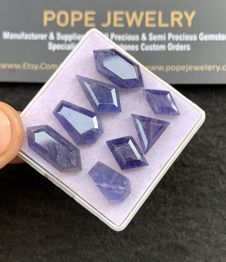 Natural Iolite Gemstone Step Cut Mix Shape Cabochon High Quality Loose Gemstones For Jewelry Making 10-19 MM Size 8 Pcs V5136